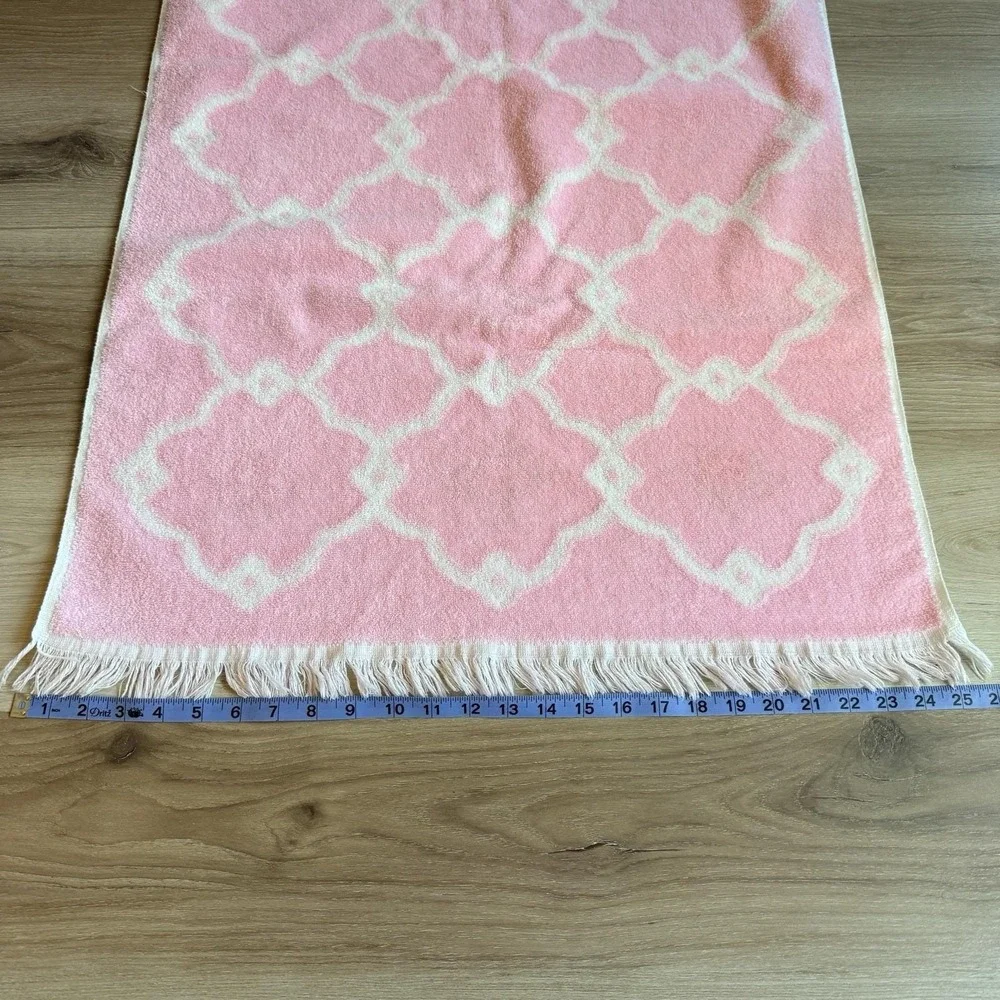 Cannon Pink Floral Bath Towel Vintage Cotton Fringe Lattice Pattern 25x40